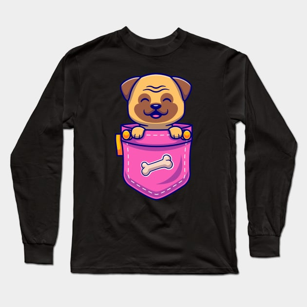 Cute Pug Dog In Pocket Cartoon Long Sleeve T-Shirt by Catalyst Labs